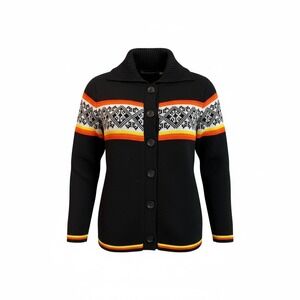 Arcticwear Vintage Fair‎ Isle Knit Cardigan Sweater Medium Black Orange Yellow